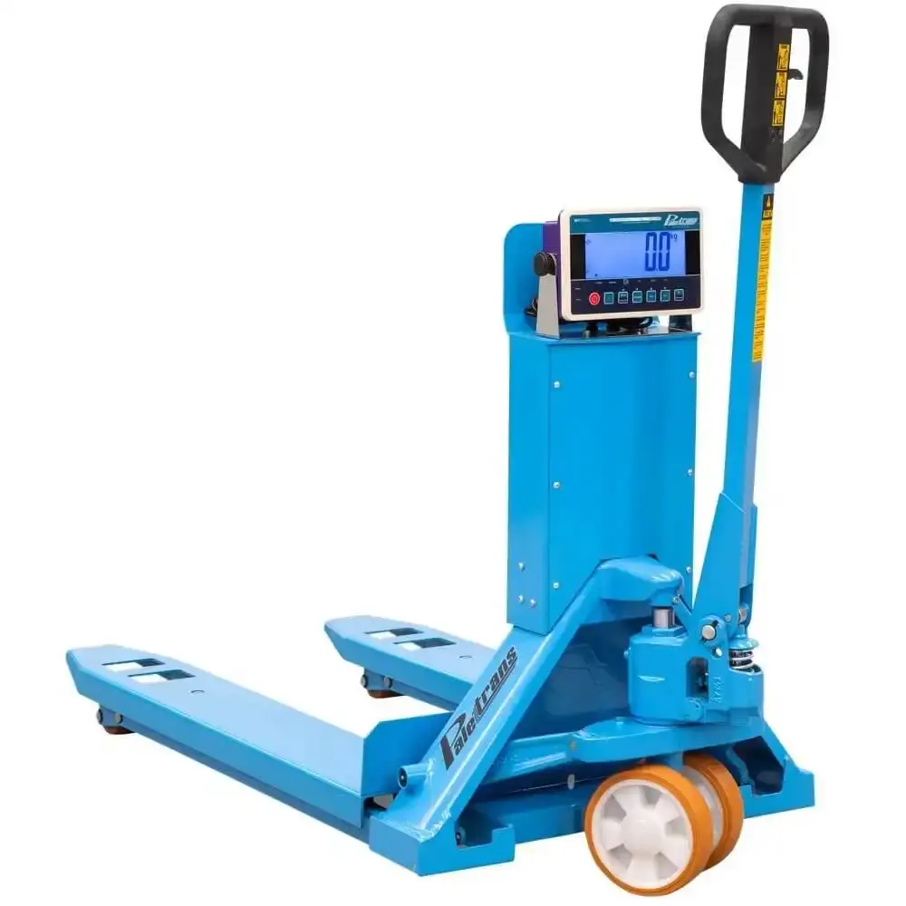 Paleteira manual para paletes garfo 700 MM com roda dupla 2.000 KG balança incorporada TM 2000B Paletrans