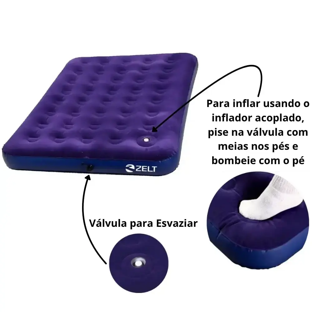 Colchão inflável multiuso casal com inflador mecânico de pé 191X137X22 CM Zelt — fotografia 3