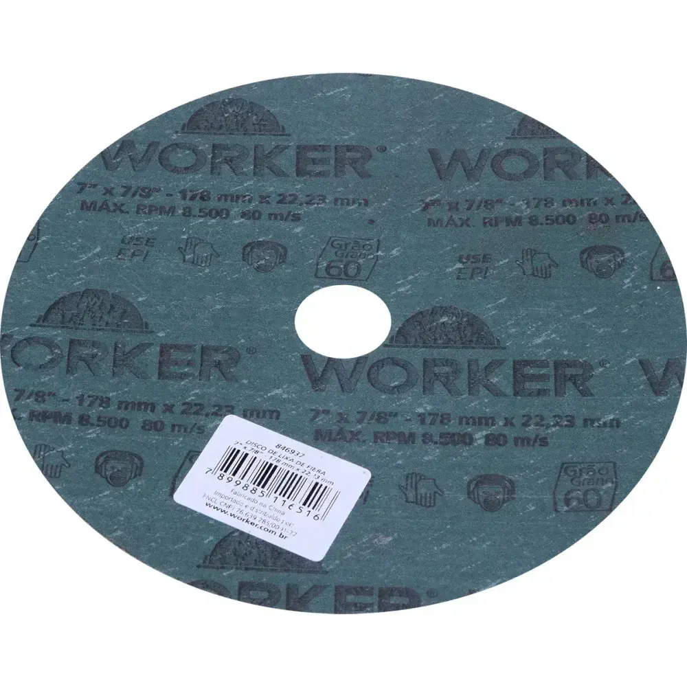 Disco de lixa de fibra 7 x 7/8 grão 60 Worker — fotografia 9