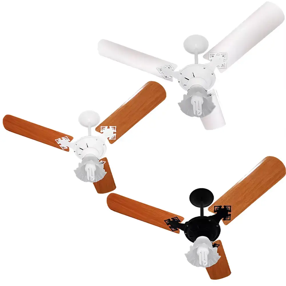 Ventilador de teto 3 pás 130W com lustre várias cores Venti-delta 110 V Branco