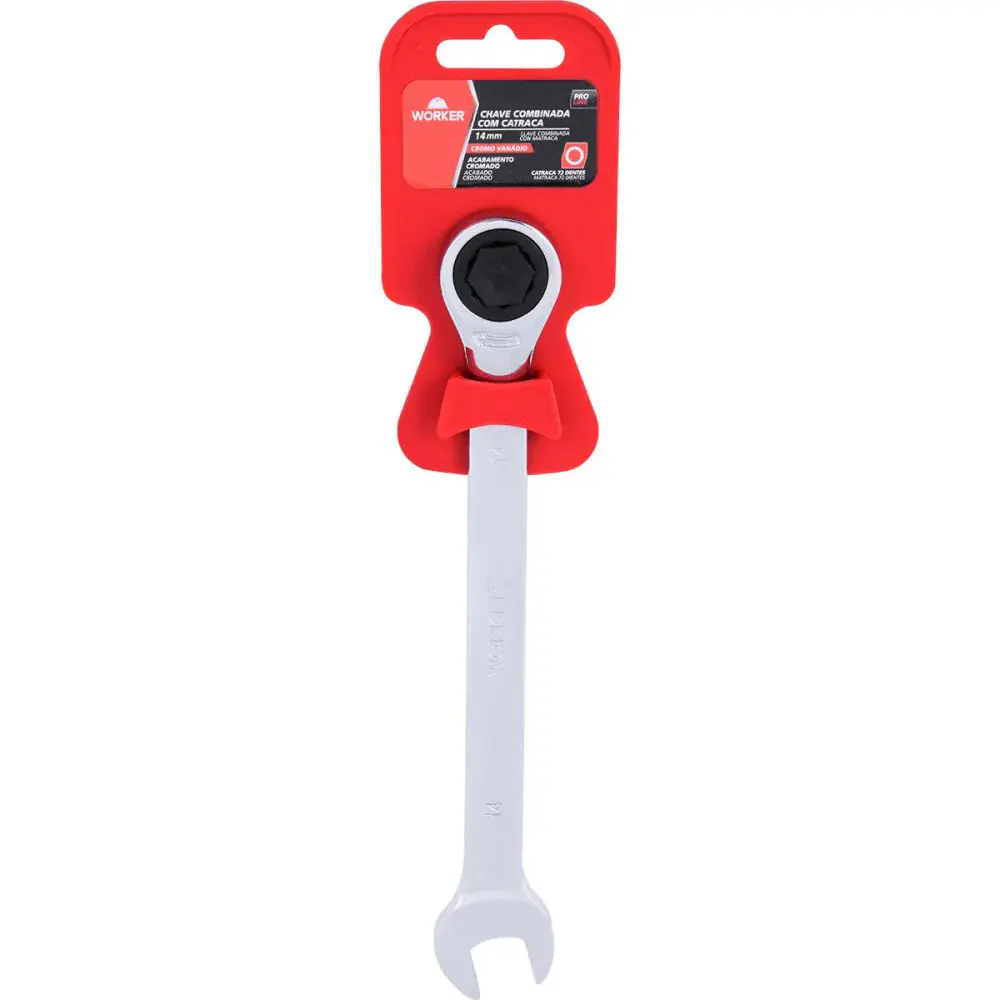 Chave combinada com catraca cromo vanádio 14MM Worker — fotografia 6