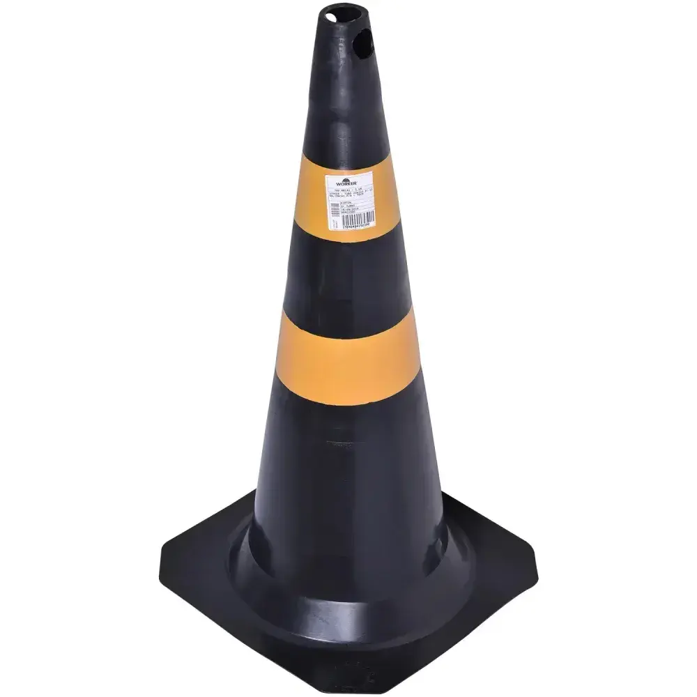 Cone para sinalização em pvc amarelo e preto 75CM Worker — fotografia 7