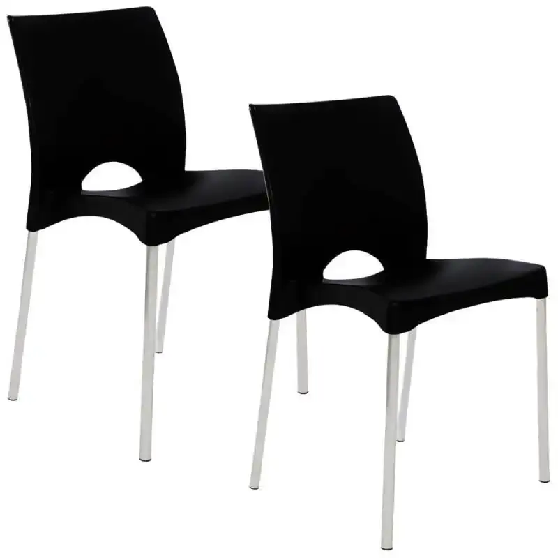 Cadeira boston pés em alumínio empilhável preto kit 2 unidades F900001 Garden
