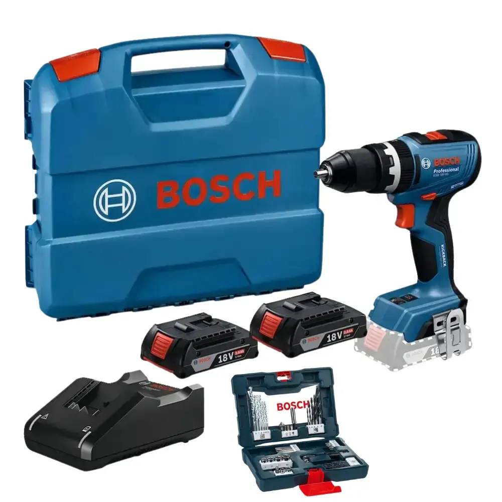 Kit parafusadeira furadeira GSB 18V-65 2 baterias e carregador com estojo bits v-line 41 peças Bosch — fotografia de referência