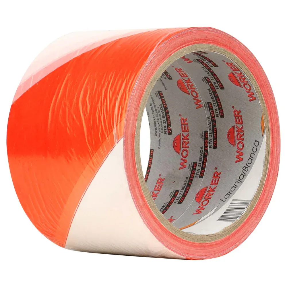 Fita para demarcação zebrada laranja e branco 7CM x 200M Worker