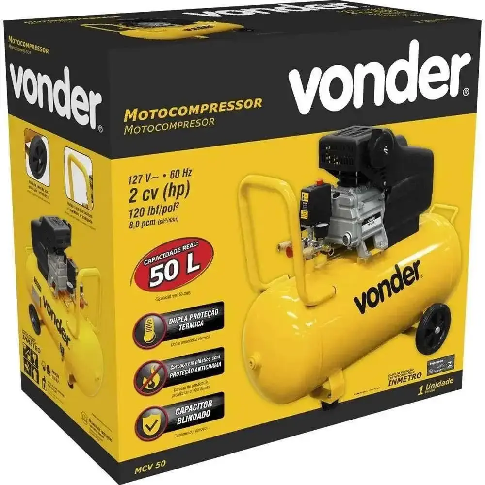 Compressor de ar portátil 8 pés 2 HP 50 litros MCV-50 Vonder 220 V — fotografia 8