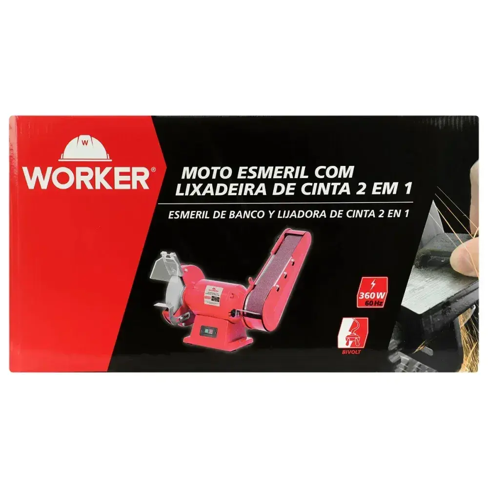 Moto esmeril com lixadeira 360W 60HZ 3450RPM bivolt Worker — fotografia 12
