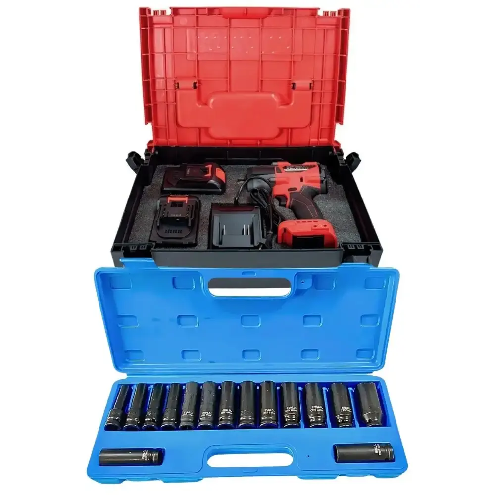 Chave impacto 1/2 POL 2 baterias 21V 820NM Sigma e kit soquetes 15 pçs evald — fotografia 2