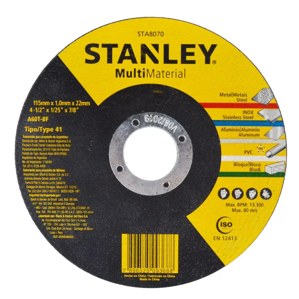 Disco de corte fino multimaterial 115MMX1,0MMX22MM Stanley