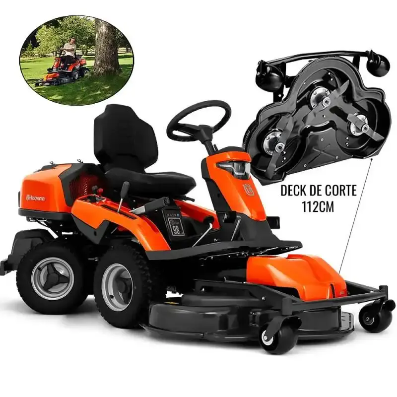 Trator cortar grama 14.2 HP à gasolina 4T com plataforma de corte 112 CM rider R316TX Husqvarna