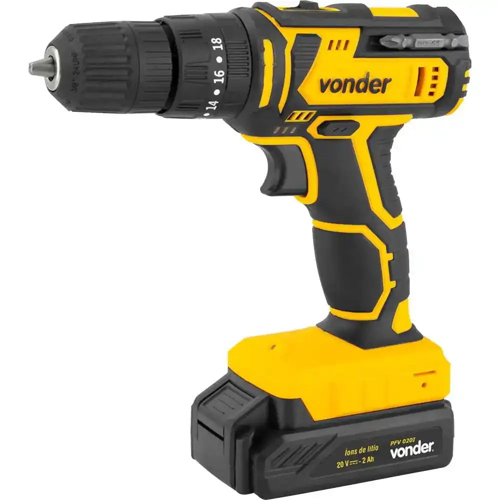 Parafusadeira furadeira de impacto FPV078 3/8 pol. 20V com bateria lí-íon 2,0AH maleta e acessórios vonder Bivolt Vonder Cross — fotografia 3