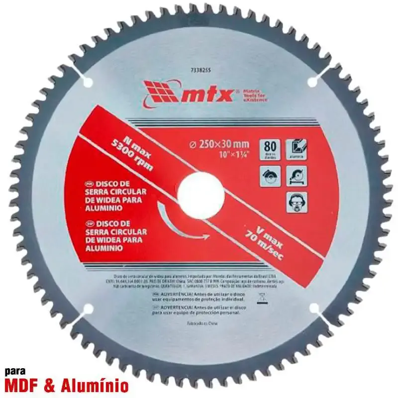 Serra Circular de Widea 10 POL 250 MM x 30 MM para MDF e Alumínio 80 Dentes 7338255 MTX — fotografia de referência