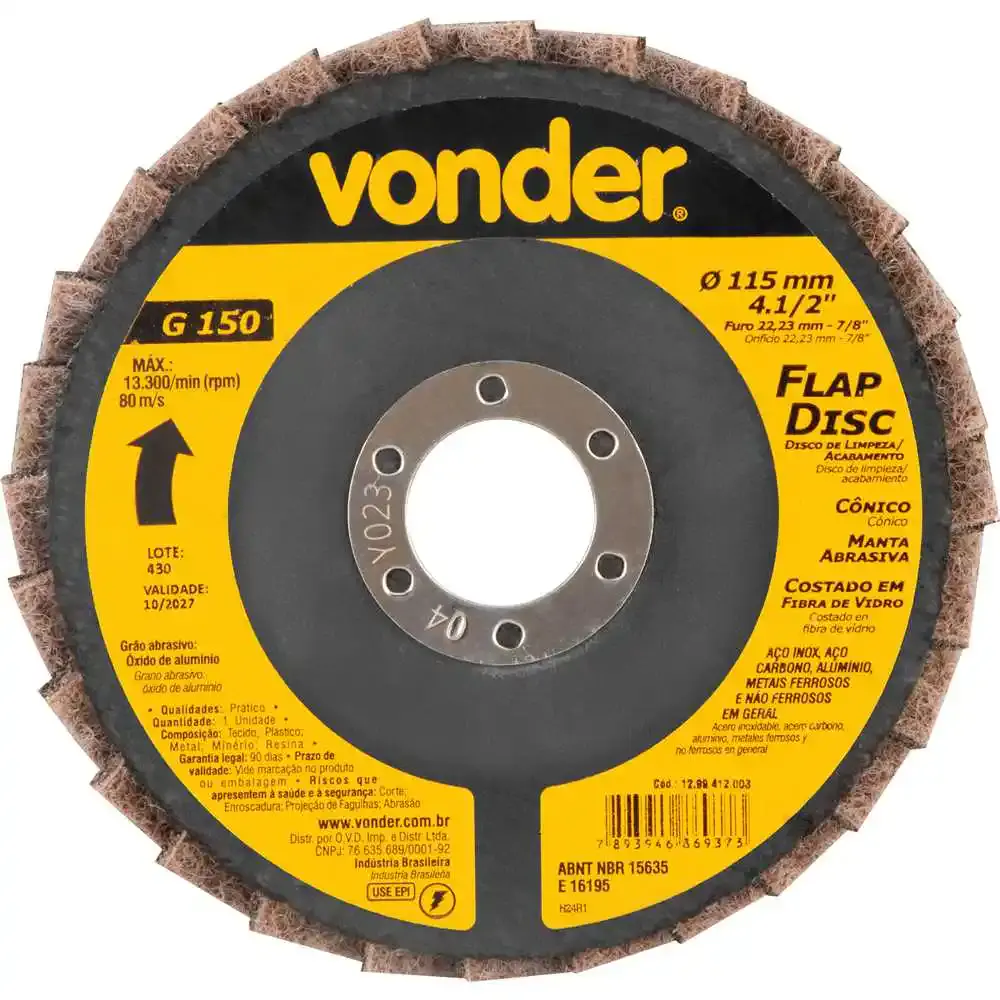 Disco de limpeza e acabamento flap 4.1/2POL manta abrasiva grosso Vonder