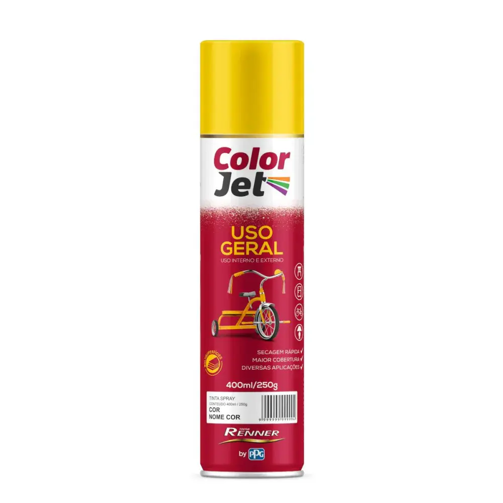 Tinta spray uso geral amarelo brilho color jet Renner