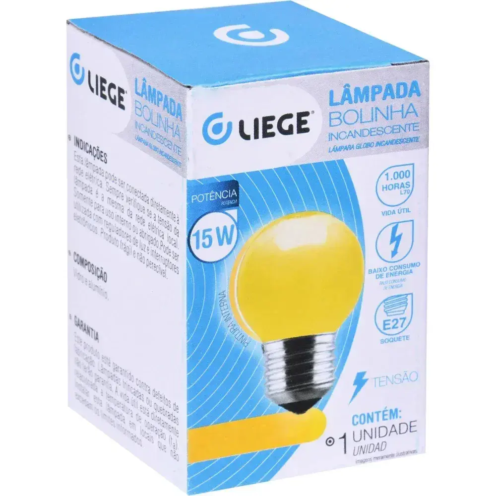 Lâmpada bolinha 15W E27 amarela incandescente Liege 127V — fotografia 7