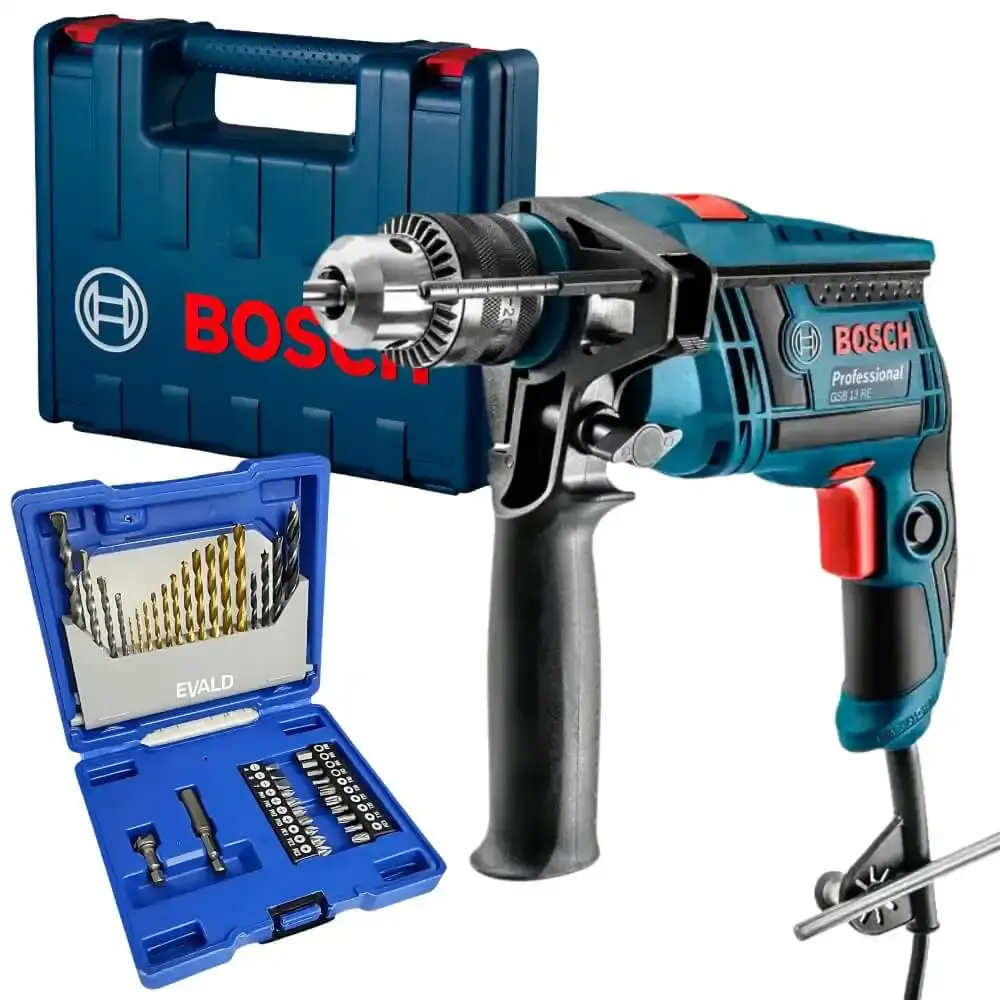 Furadeira de impacto GSB 13 RE com maleta Bosch e kit brocas e pontas 41 peças evald 110 V