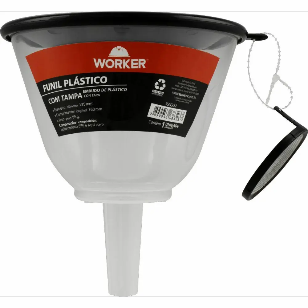 Funil de plástico modelo 135MM com tampa da Worker