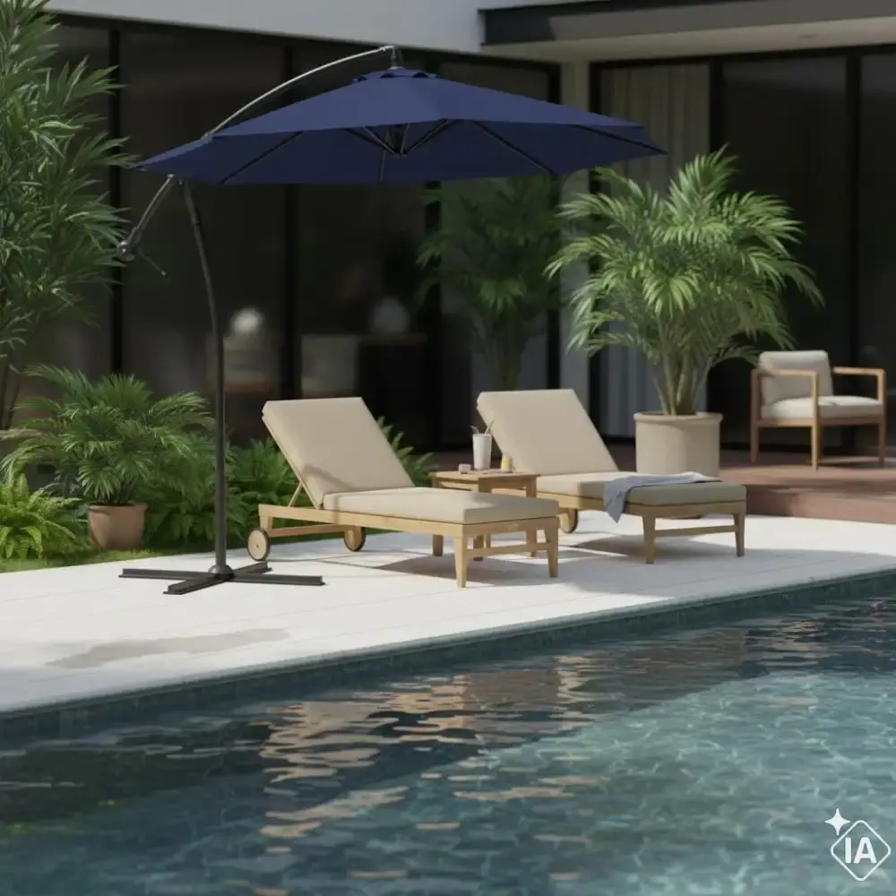 Ombrellone lateral suspenso para praia 3,0 m em alumínio com manivela casa LYS Azul — fotografia 9