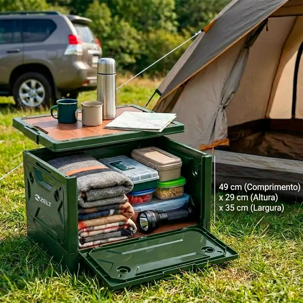 Caixa dobrável organizadora de armazenamento acampamento camping pesca carro 50L Zelt — fotografia 8