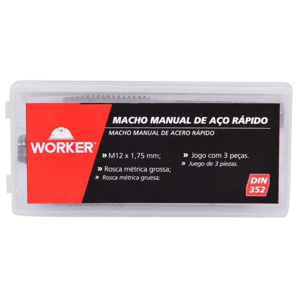 Jogo de macho manual DIN352 M12X1,75MM 3 peç Worker — fotografia 6