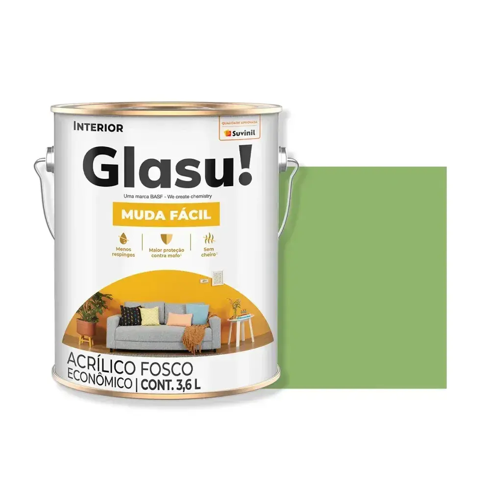 Tinta acrílica muda fácil fosco trevo da sorte 3,6L glasu Suvinil Glasu! — fotografia 2