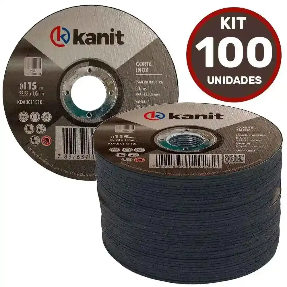 Disco de Corte Aço Inox 4.1/2 POL x 1.0 MM Kit com 100 Unidades KANIT — fotografia 2