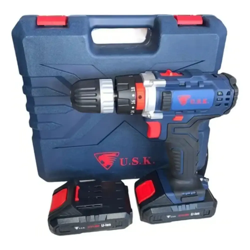 Parafusadeira furadeira de impacto a bateria 21V com carregador 2 baterias e maleta MAX-08 USK bivolt