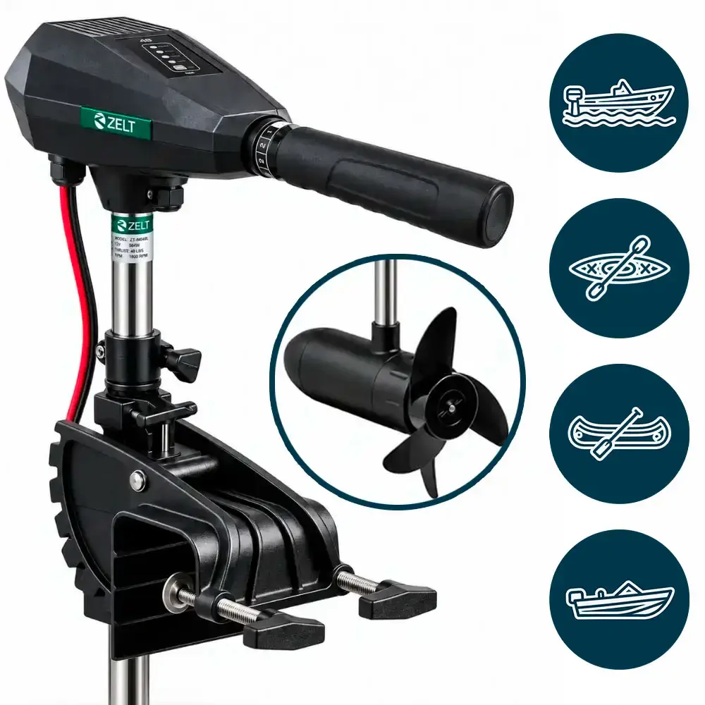 Motor elétrico de popa 12V 48LB para barco 504W digital haste ajustável Zelt
