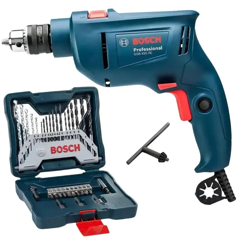Furadeira de impacto industrial 3/8POL 450W com kit de pontas 30 peças Bosch 220 V — fotografia de referência