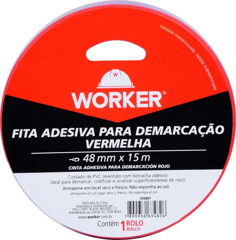 Fita adesiva para demarcação 48MMX15M vermelha Worker — fotografia 2