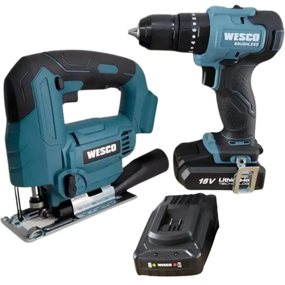 Parafusadeira 1/2 POL e serra tico-tico 24 MM com bateria 18V e carregador Wesco