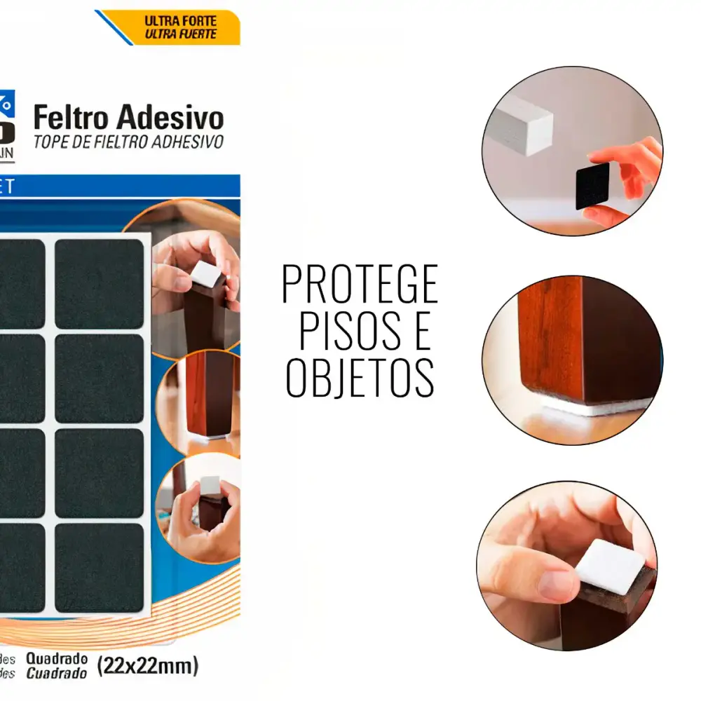 Feltro quadrado preto com 16 unidades 22MM protege pisos e móveis 23801002200 Tekbond — fotografia 2