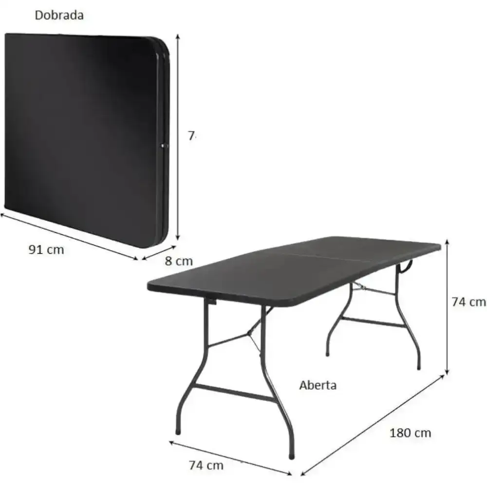 Kit Mesa Dobrável Vira Maleta 180 x 74 x 74 CM com Toalha Capa Retangular Elástica Preta CASA LYS — fotografia 5