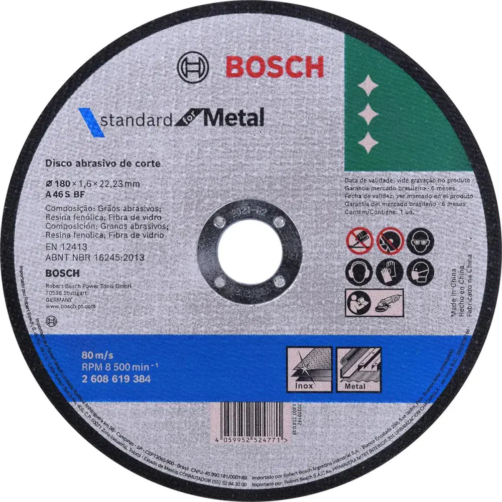 Disco abrasivo corte para metal inox grão 46 7 7/8 inox Bosch