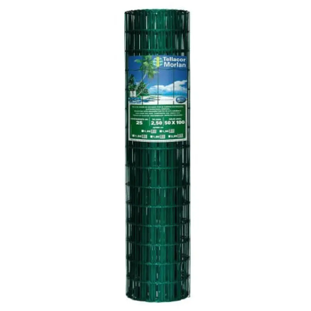 Tela soldada 25M 5X10 fio 2,50X1,80 verde Morlan