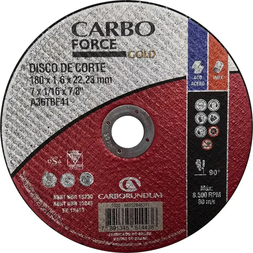 Disco de corte fino 180X1,6X22,23MM T41 force gold carbo Carborundum — fotografia 2
