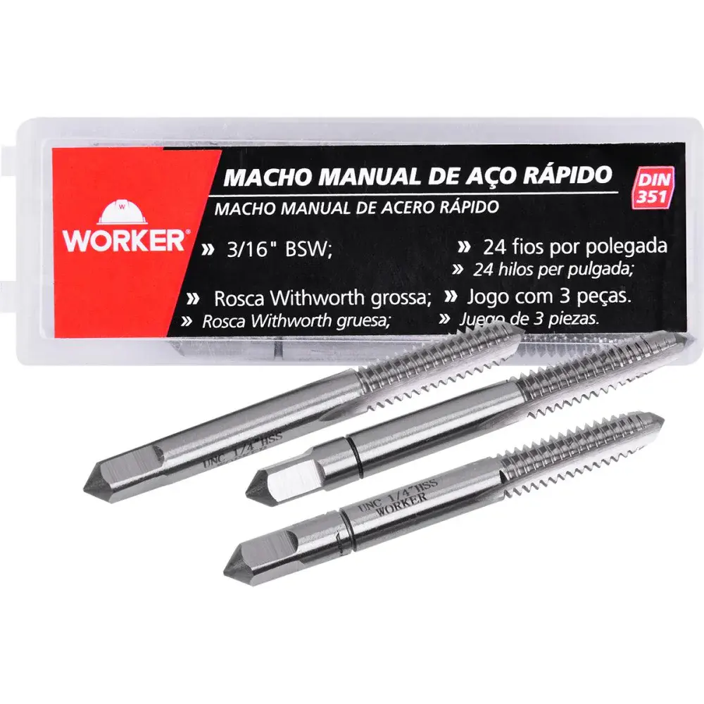 Jogo de macho manual DIN351 bsw 3/16 3 peç Worker