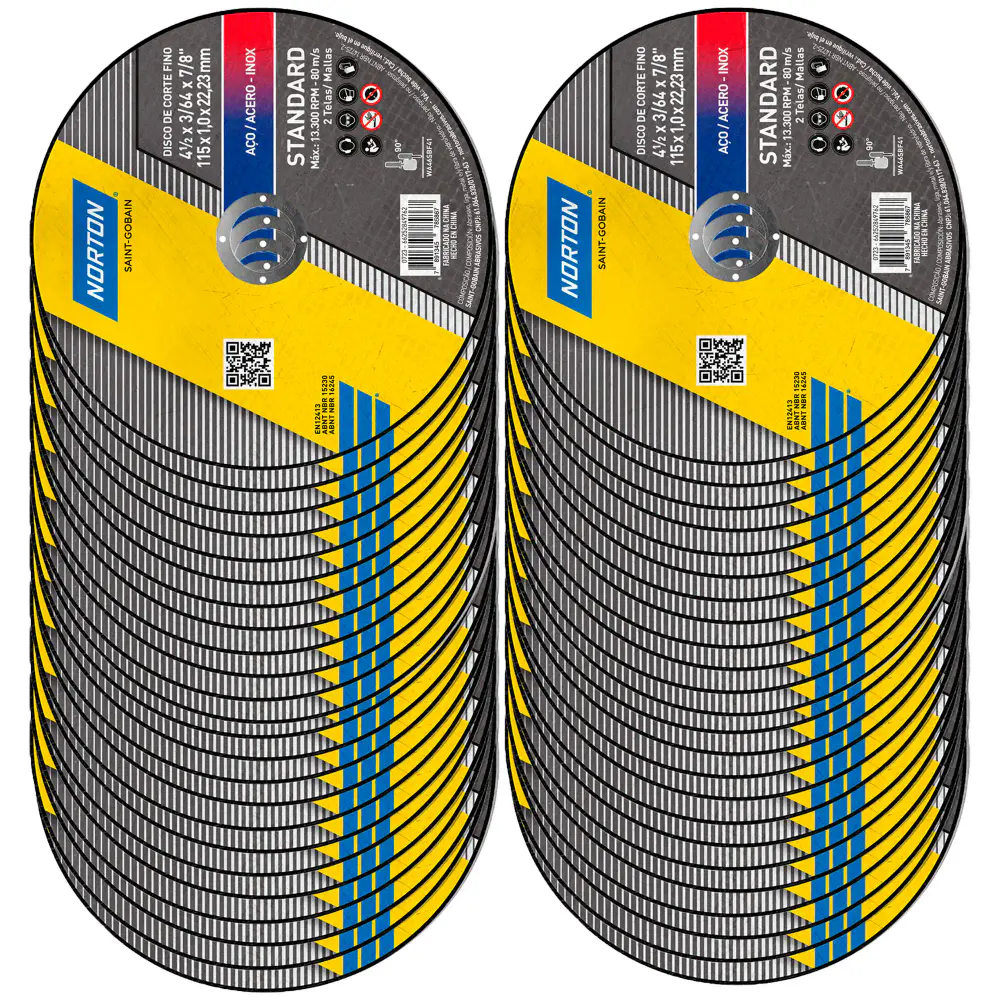 Disco de Corte 4 x 1/2 POL x 1MM Standard 48 Unidades NORTON