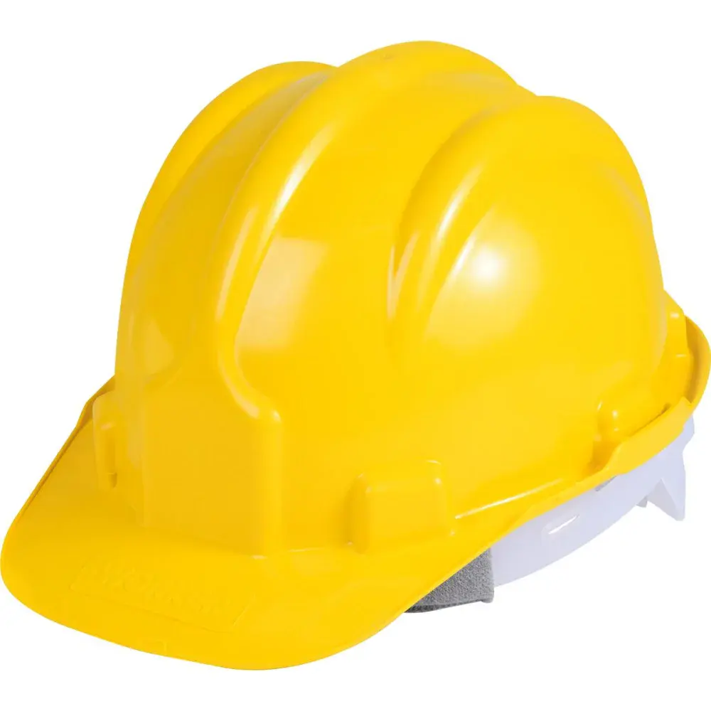 Capacete de proteção amarelo com carneira e aba frontal Worker — fotografia 3