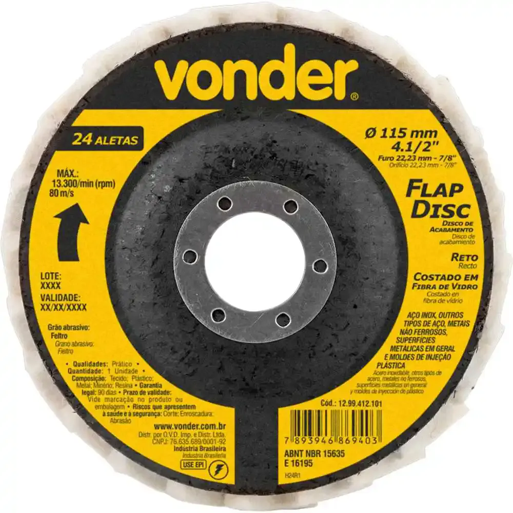 Disco de Acabamento Flap 4.1/2POL Pesado com feltro VONDER