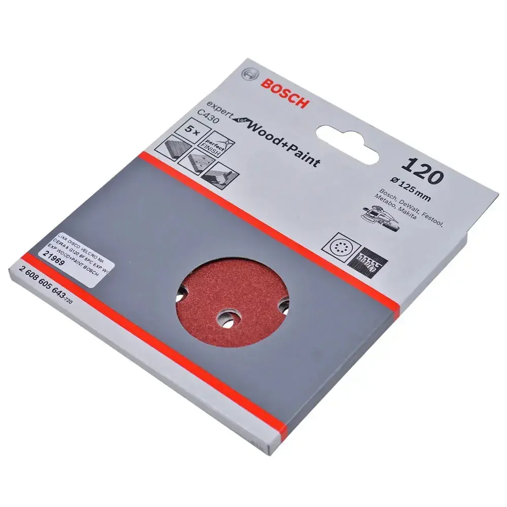 Lixa disco velcro para madeira 5 peç 125MM G120 Bosch — fotografia 8