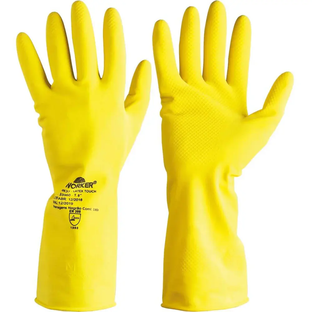 Luva de látex touch p antiderrapante flocada amarela Worker — fotografia de referência