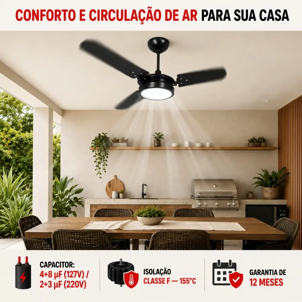 Ventilador de teto ventus 3 pás com LED 6K casa LYS Branco 220 V — fotografia 10
