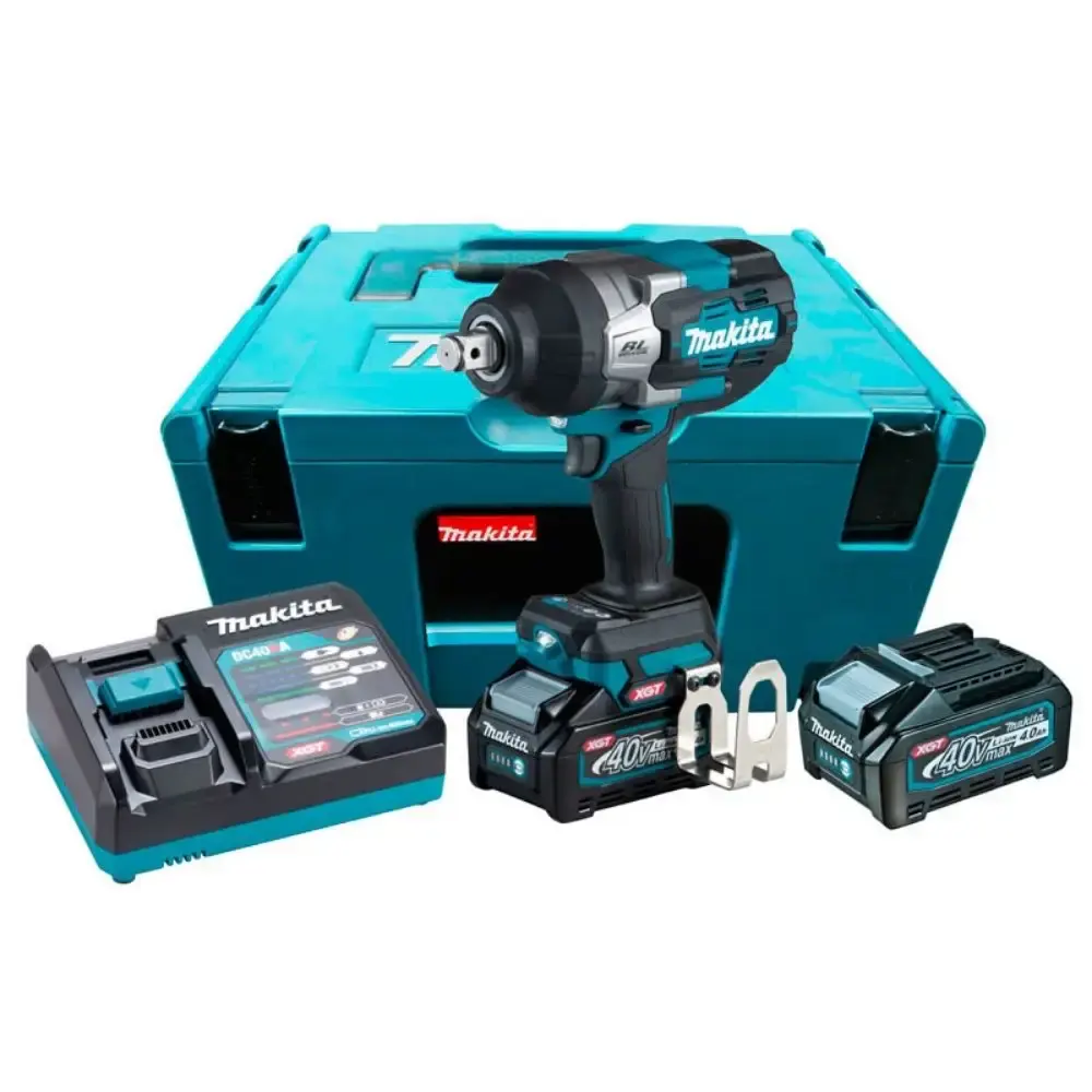 Chave de impacto 3/4POL 1800NM com 2 baterias 40V 4,0 ah carregador e maleta Makita — fotografia de referência