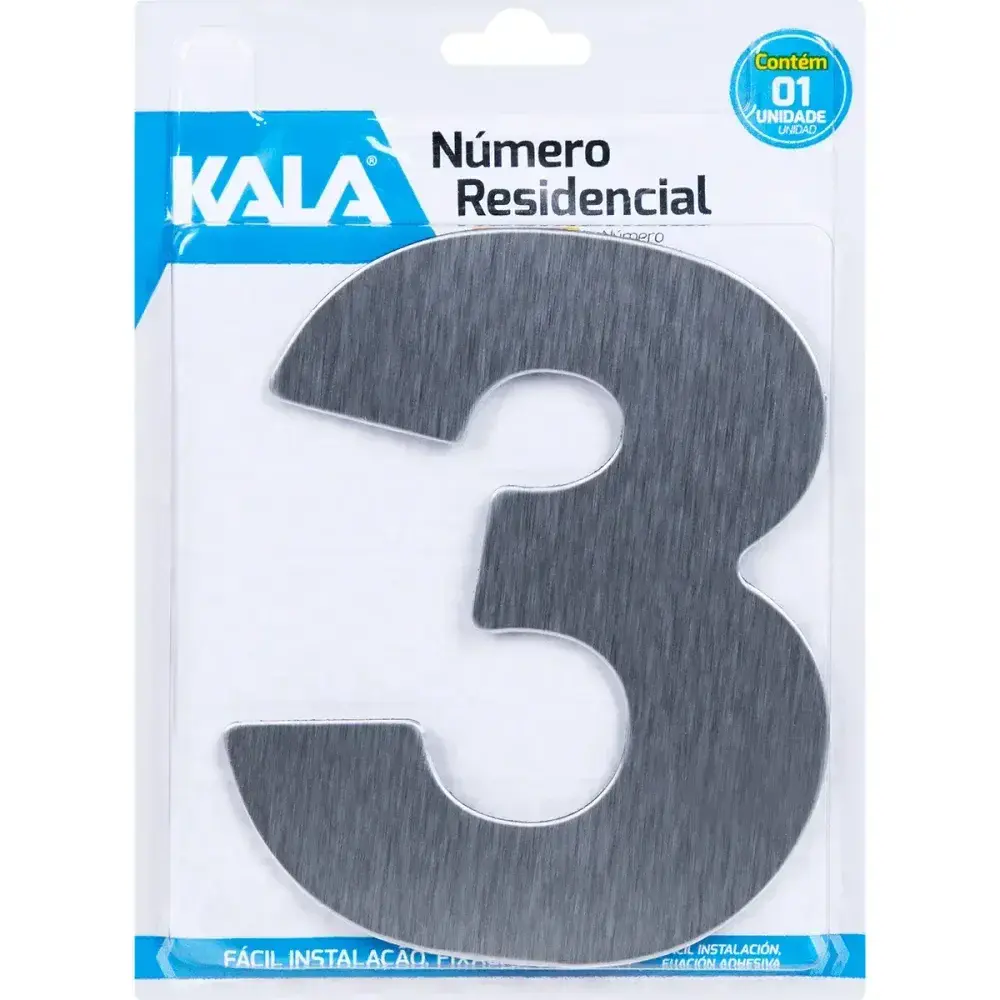 Número residencial N°3 aço escovado 12,5CM Kala — fotografia 4
