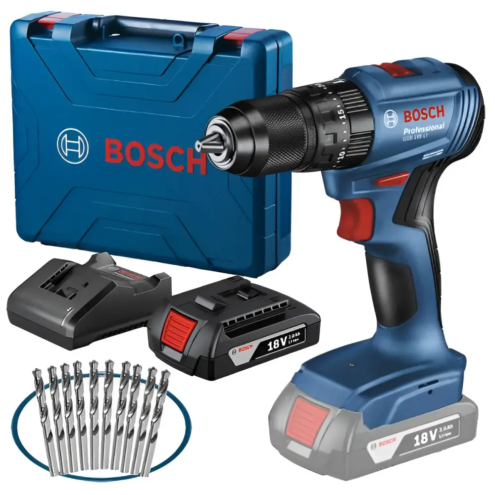 Parafusadeira furadeira 18V impacto GSB185-LI Bosch + brocas Bivolt — fotografia de referência