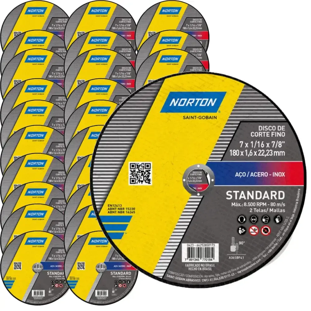 Kit 100 Discos de Corte Inox 7 POL x 1,6mm Standard NORTON