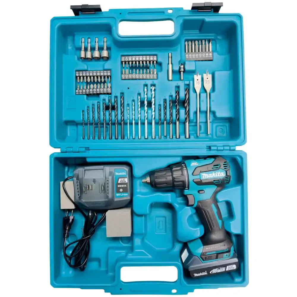 Parafusadeira furadeira impacto bateria 18V com carregador e maleta 74PÇS DHP490WVX1 Makita — fotografia 3