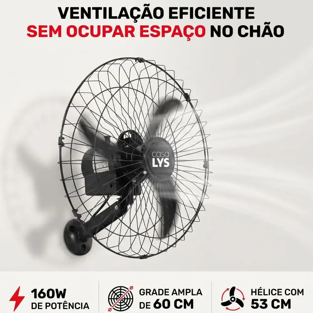 Ventilador de parede oscilante bravio 60 CM 160W bivolt com chave seletora casa LYS — fotografia 3