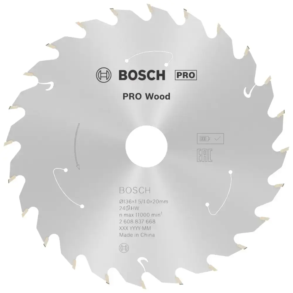 Disco de serra circular PRO wood cordless 136X20MM 24 dentes Bosch — fotografia de referência
